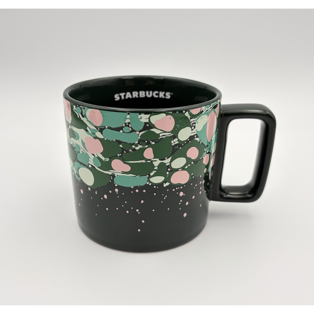 Starbucks Holiday 2022 Venetian Marble Forest Green Pink Ceramic Mug Cup 12oz